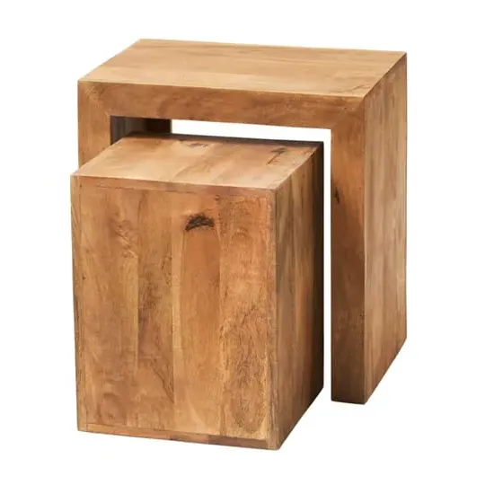 Tivat Cubed Nest of 2 Tables - Light Mahogany, Mango Wood