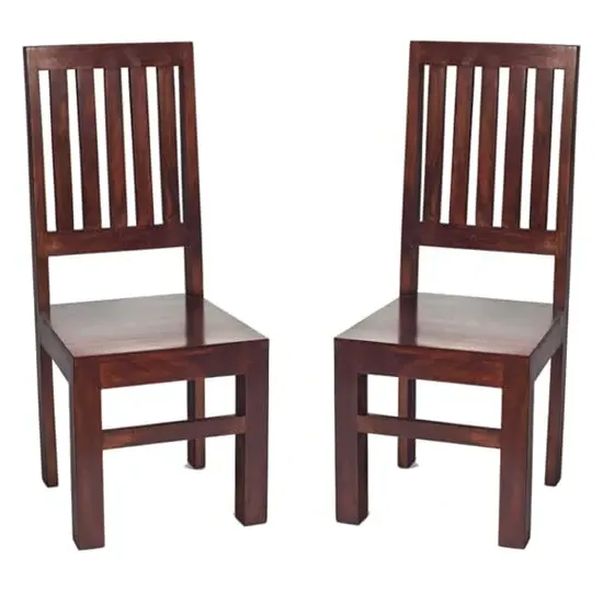 Tivat Slat Back Dining Chairs Pair - Dark Mahogany, Mango Wood image