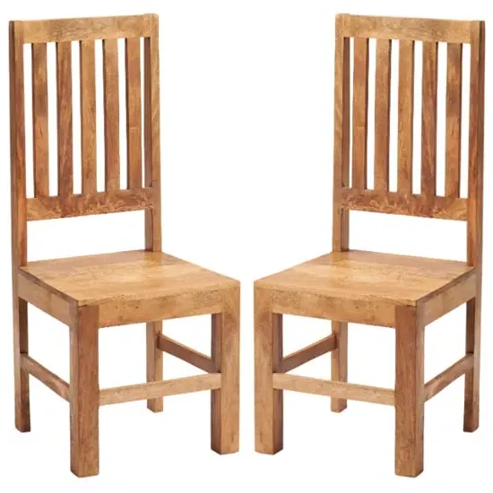 Tivat Slat Back Dining Chairs Pair - Light Mahogany, Mango Wood