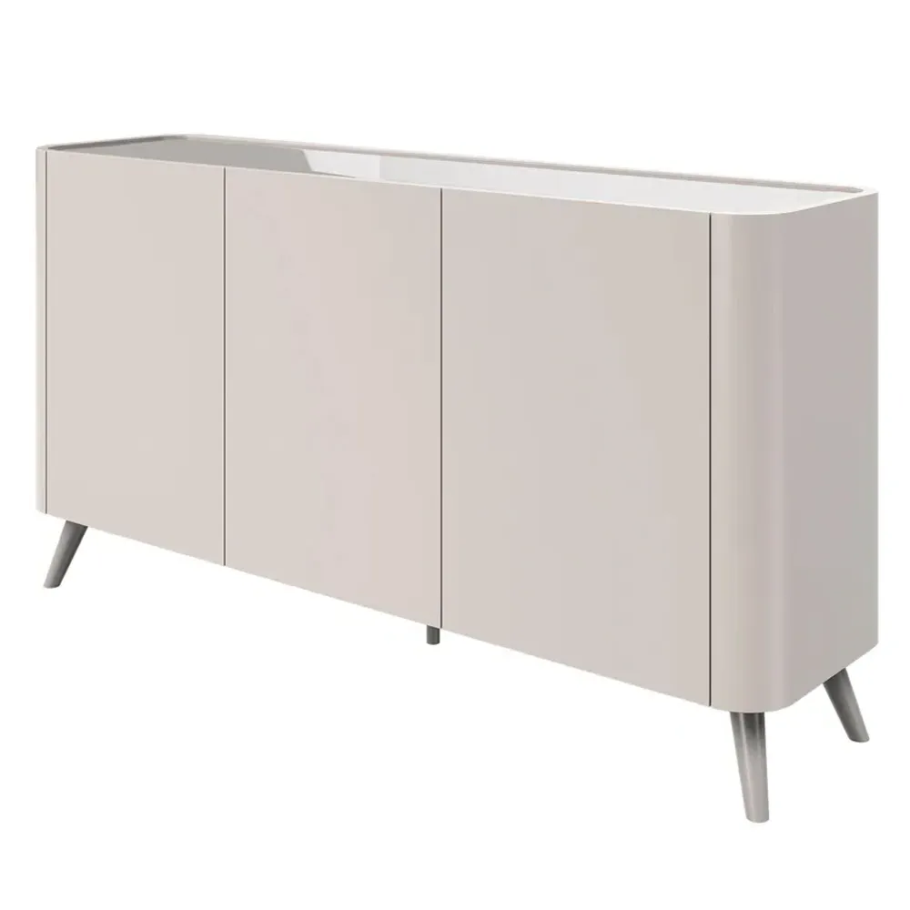 Tivori 3-Door Sideboard with Glass Top - Taupe, High Gloss product