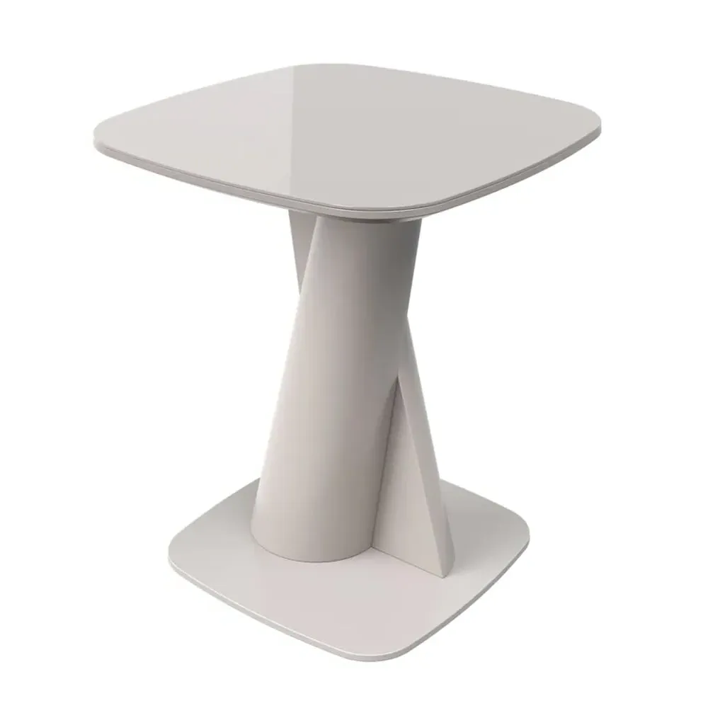 Tivori Square Side Table with Glass Top - Taupe, High Gloss product
