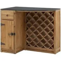 Tobik Bar Storage Cabinet with Wine Rack - Natural, Pine Wood