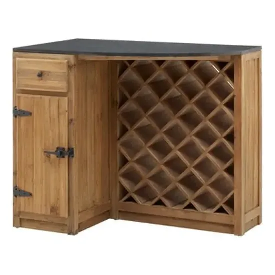 Tobik Bar Storage Cabinet with Wine Rack - Natural, Pine Wood