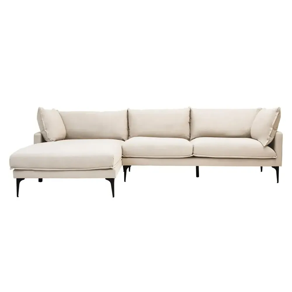 Toccoa Right-Handed 3-Seater Chaise Sofa - Cream, Fabric