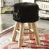 Tomball Round Stool with Oak Legs - Black, Textile Fabric