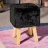 Tomball Square Stool with Oak Legs - Black, Textile Fabric