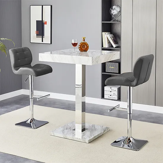 Topaz & Candid Bar Table Set with 2 Stools - Grey, High Gloss product