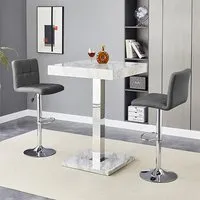 Topaz & Coco Bar Table Set with 2 Stools - Grey, High Gloss alternate view