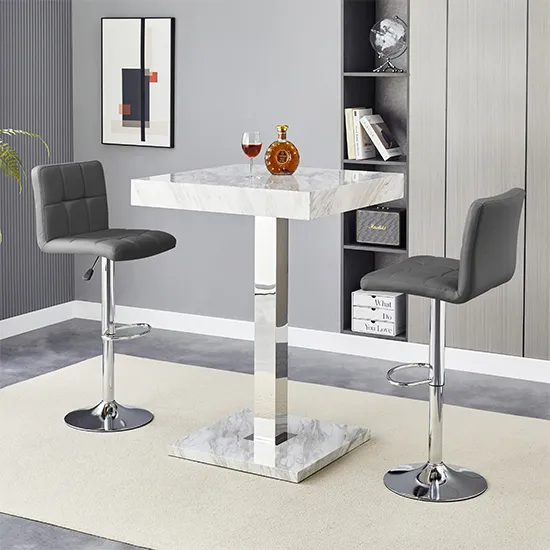 Topaz & Coco Bar Table Set with 2 Stools - Grey, High Gloss product