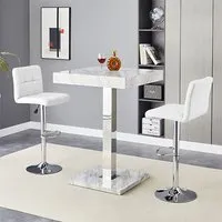 Topaz & Coco Bar Table Set with 2 Stools - White, High Gloss alternate view