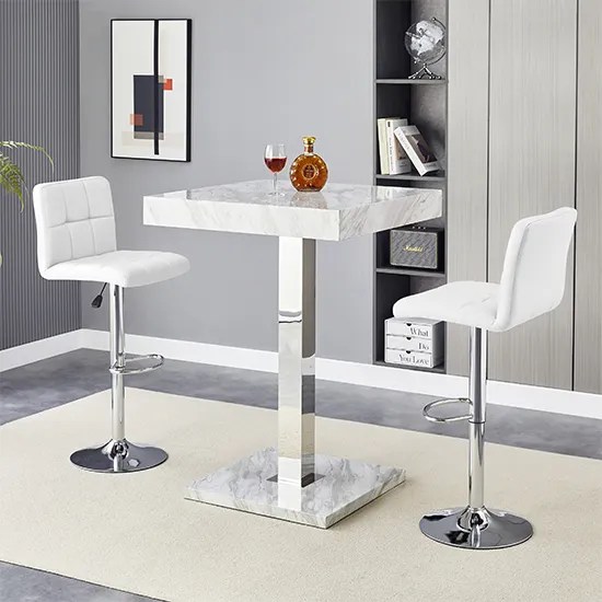 Topaz & Coco Bar Table Set with 2 Stools - White, High Gloss product