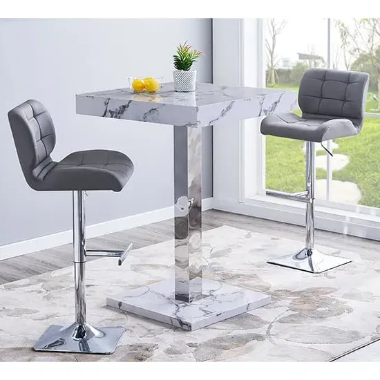 Topaz Diva Square Bar Table with 2 Candid Stools - Grey