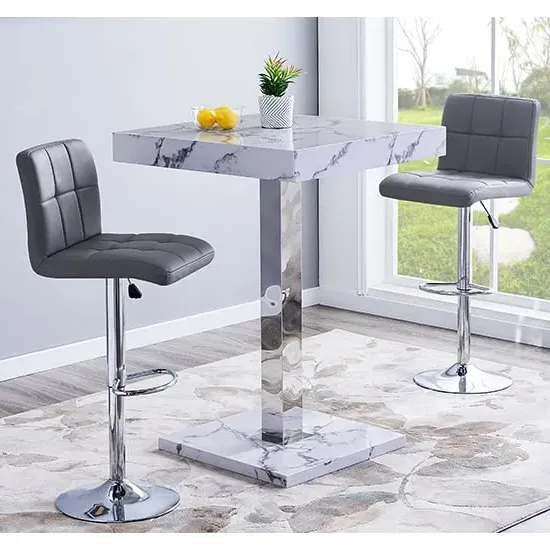 Topaz Diva Square Bar Table with 2 Coco Stools - Grey image