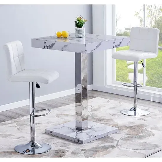 Topaz Diva Square Bar Table with 2 Coco Stools - White