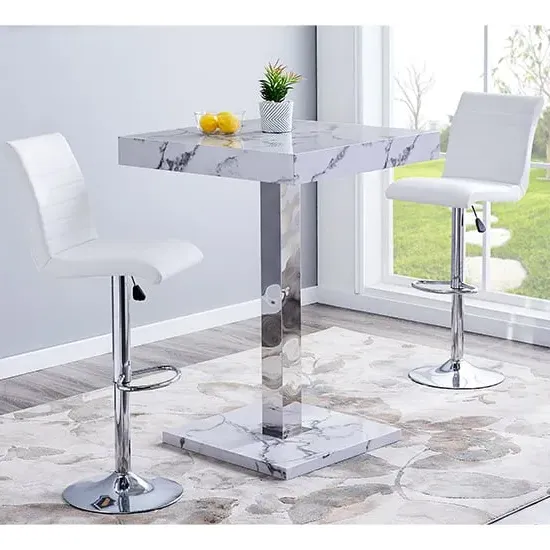 Topaz Diva Square Bar Table with 2 Ripple Stools - White