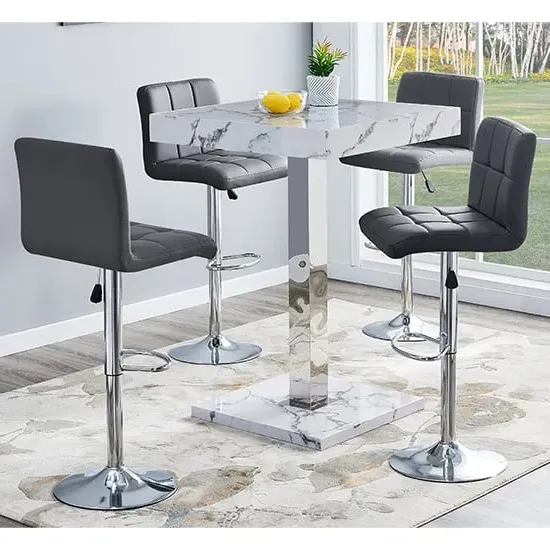 Topaz Diva Square Bar Table with 4 Coco Stools - Grey