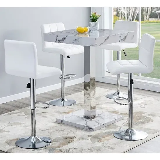 Topaz Diva Square Bar Table with 4 Coco Stools - White