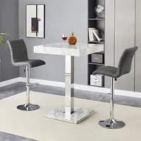 Topaz & Ripple Bar Table Set with 2 Stools - Grey, High Gloss alternate view