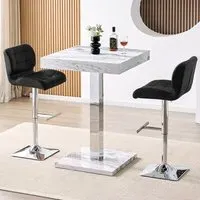 Topaz Square Bar Table Set with 2 Candid Stools - Black