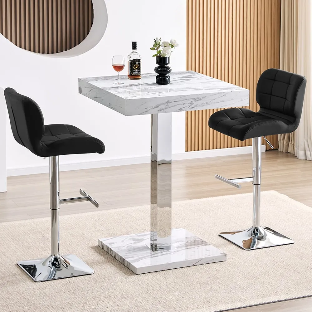 Topaz Square Bar Table Set with 2 Candid Stools - Black