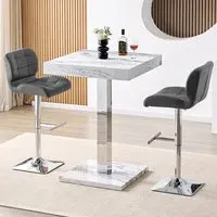 Topaz Square Bar Table Set with 2 Candid Stools - Grey