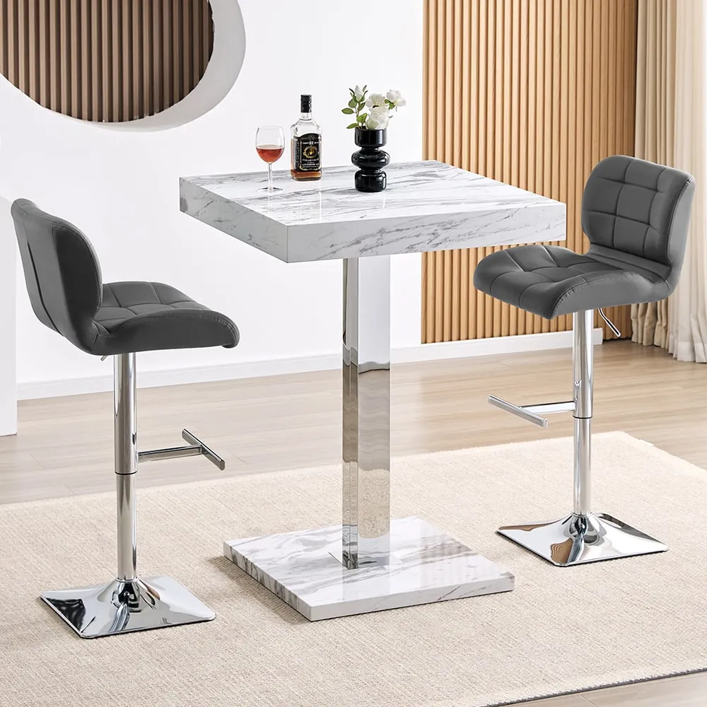 Topaz Square Bar Table Set with 2 Candid Stools - Grey