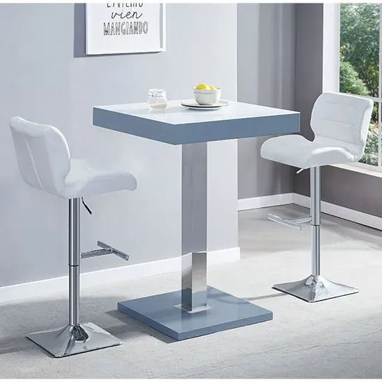 Topaz Square Bar Table Set with 2 Candid Stools - White, Glass