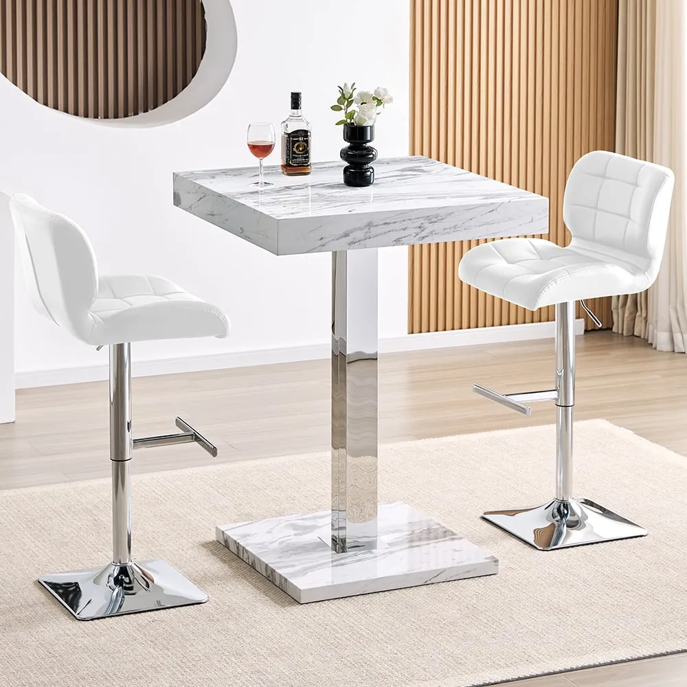 Topaz Square Bar Table Set with 2 Candid Stools - White
