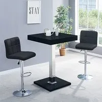 Topaz Square Bar Table Set with 2 Coco Stools - Black, Glass