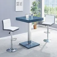 Topaz Square Bar Table Set with 2 Copez Stools - Grey, Glass