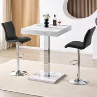 Topaz Square Bar Table Set with 2 Ripple Stools - Black