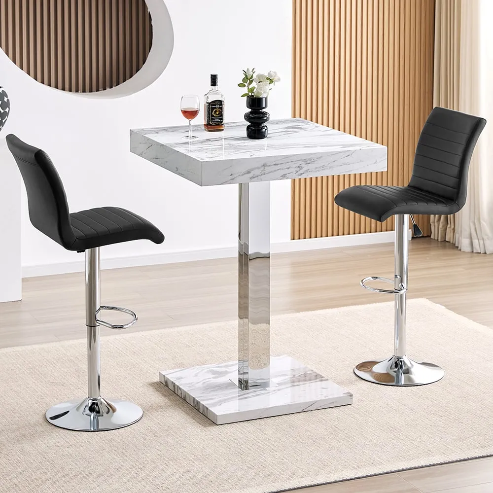 Topaz Square Bar Table Set with 2 Ripple Stools - Black image