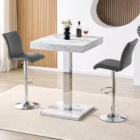 Topaz Square Bar Table Set with 2 Ripple Stools - Grey