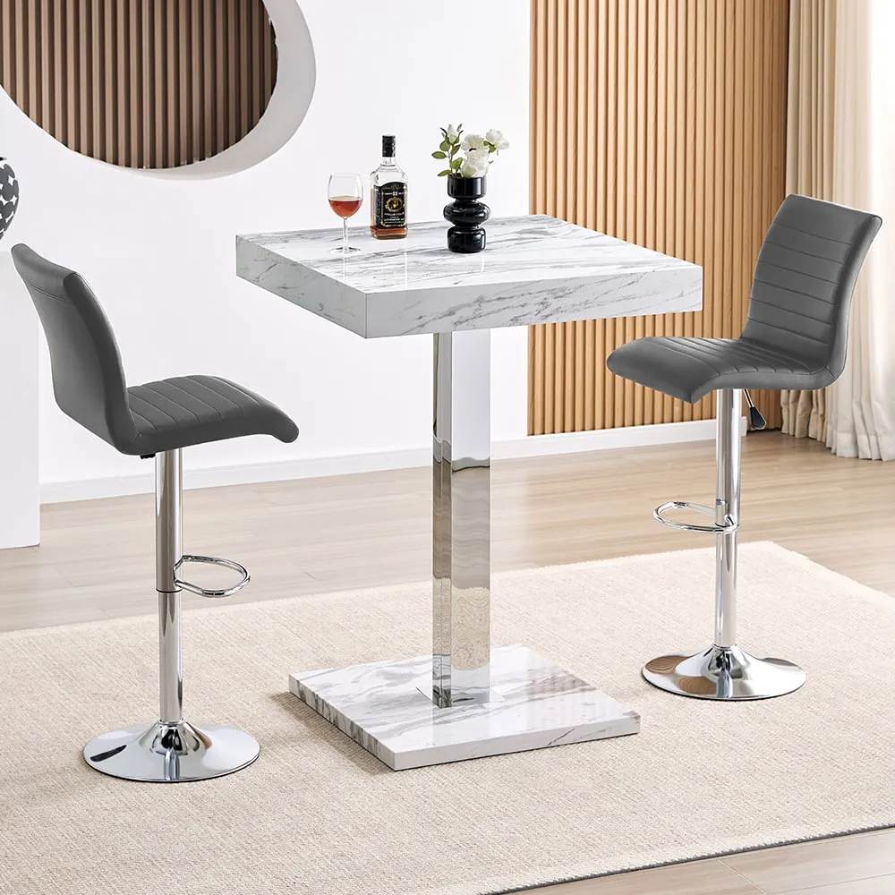 Topaz Square Bar Table Set with 2 Ripple Stools - Grey