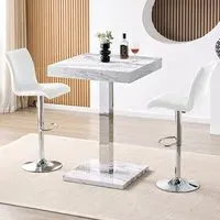 Topaz Square Bar Table Set with 2 Ripple Stools - White