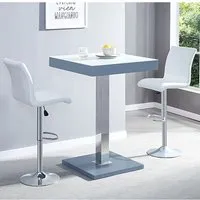 Topaz Square Bar Table Set with 2 Ripple Stools - White, Glass