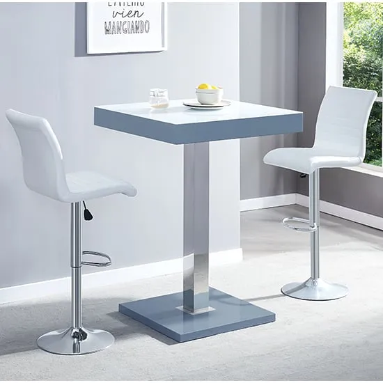 Topaz Square Bar Table Set with 2 Ripple Stools - White, Glass