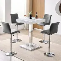 Topaz Square Bar Table Set with 4 Ripple Stools - Grey