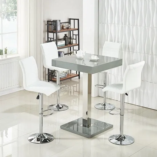 Topaz Square Bar Table Set with 4 Ripple Stools - Grey, Glass