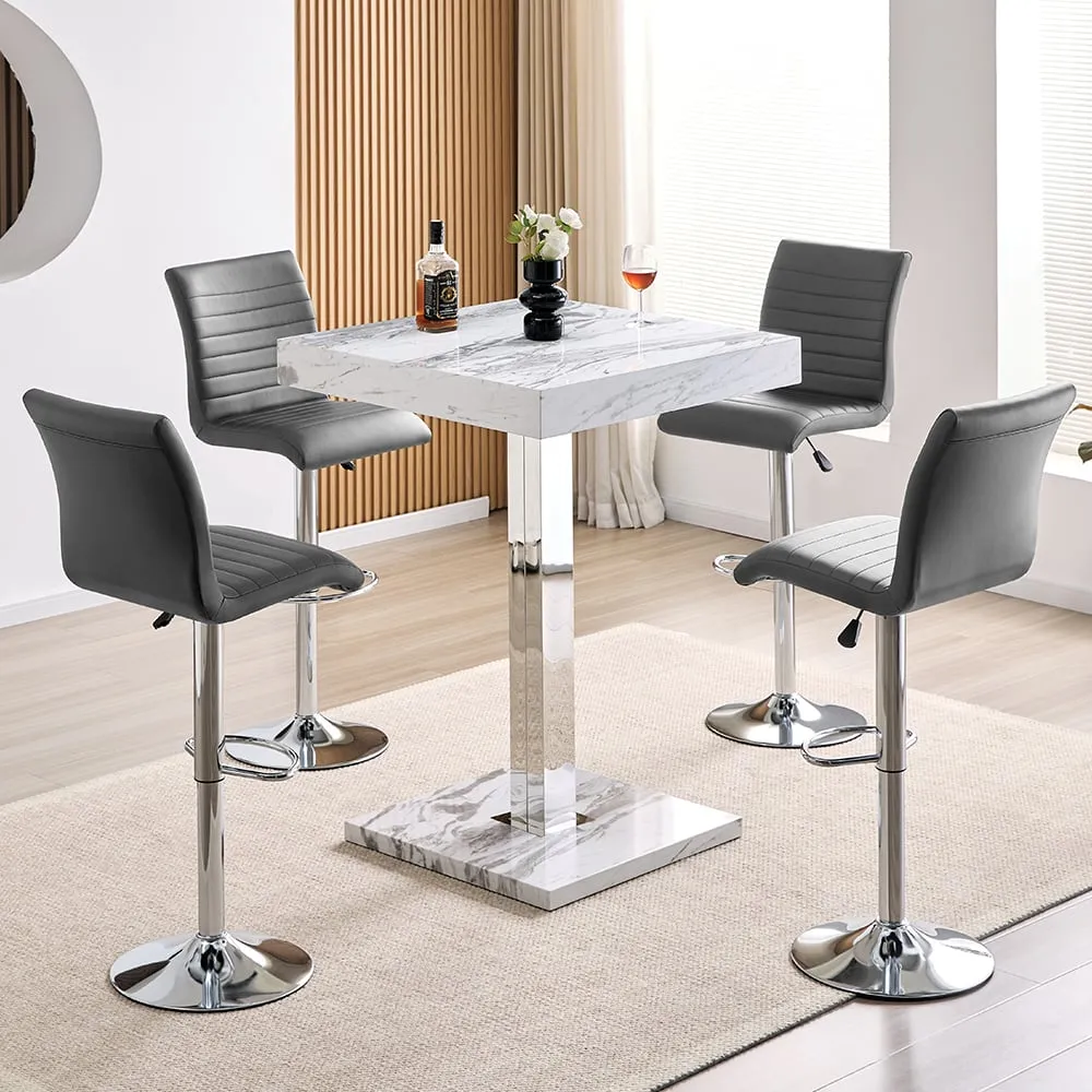 Topaz Square Bar Table Set with 4 Ripple Stools - Grey