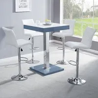 Topaz Square Bar Table Set with 4 Ripple Stools - White, Glass