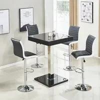 Topaz Square Bar Table Set with 4 Ritz Stools - Black, Glass