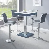 Topaz Square Bar Table Set with 4 Ritz Stools - White, Glass