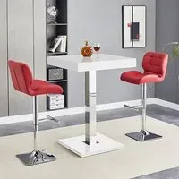 Topaz Square Bar Table with 2 Candid Bordeaux Stools - White