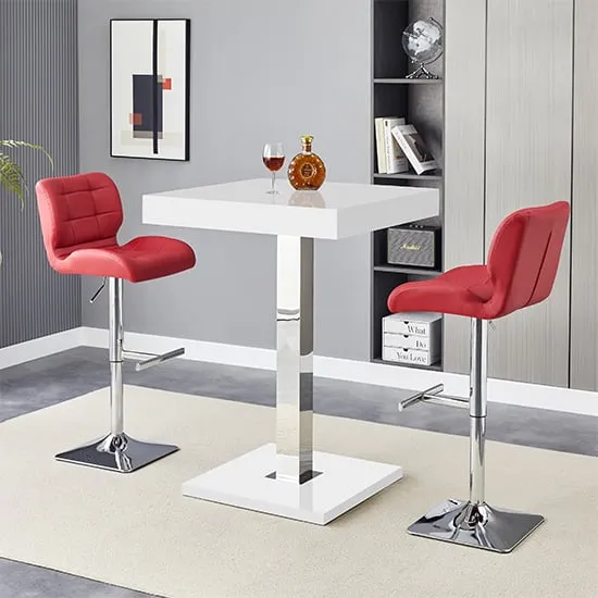 Topaz Square Bar Table with 2 Candid Bordeaux Stools - White