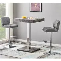 Topaz Square Bar Table with 2 Candid Stools - Concrete Effect