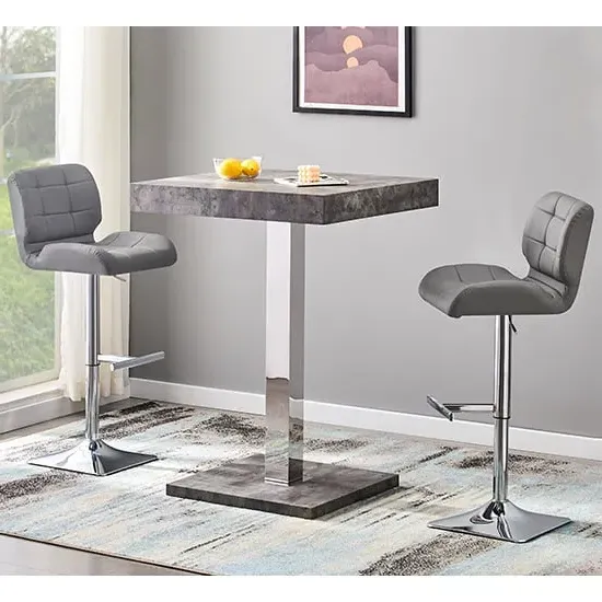 Topaz Square Bar Table with 2 Candid Stools - Concrete Effect
