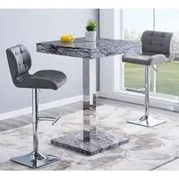 Topaz Square Bar Table with 2 Candid Stools - Marble Effect