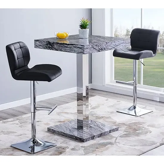 Topaz Square Bar Table with 2 Candid Stools - Melange, High Gloss