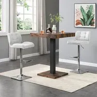 Topaz Square Bar Table with 2 Candid Stools - White, Rustic Oak